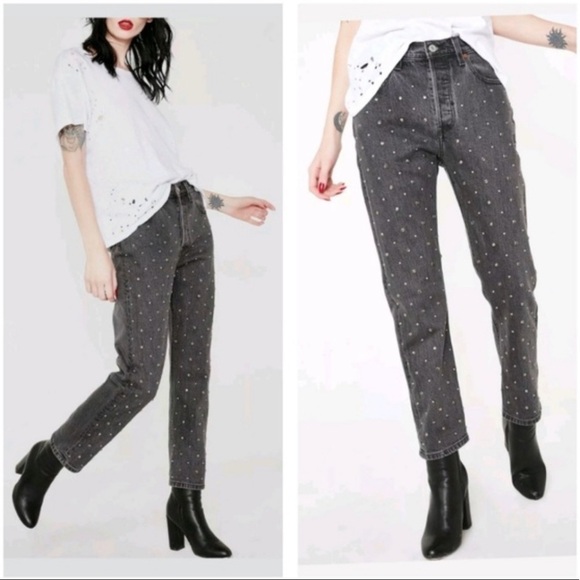 Levi's 501 Studs & "Crystals" Cropped Jeans SZ 27 - Picture 1 of 9